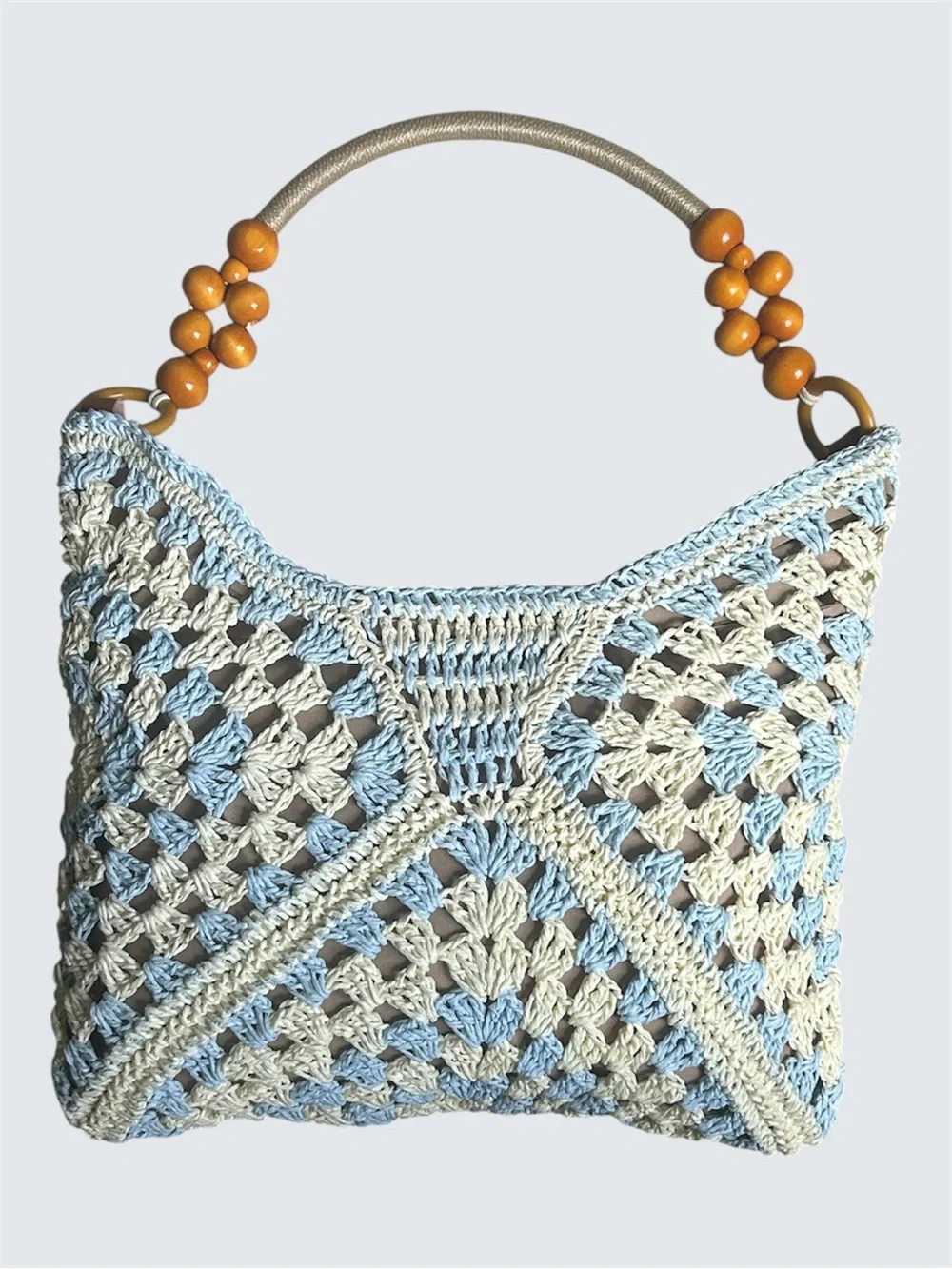Handcrafted light blue & tan crochet bag and a coordinating light blue wallet